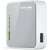 TP-Link TL-MR3020 portable router, white, side view, showing WISP button