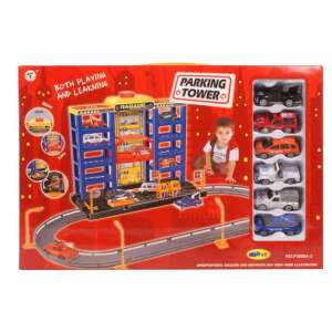 Parking Tower four-level garage with cars, toy garage with lift and gas station, 6 toy cars included, playset for kids - Motorway & Parking Garage