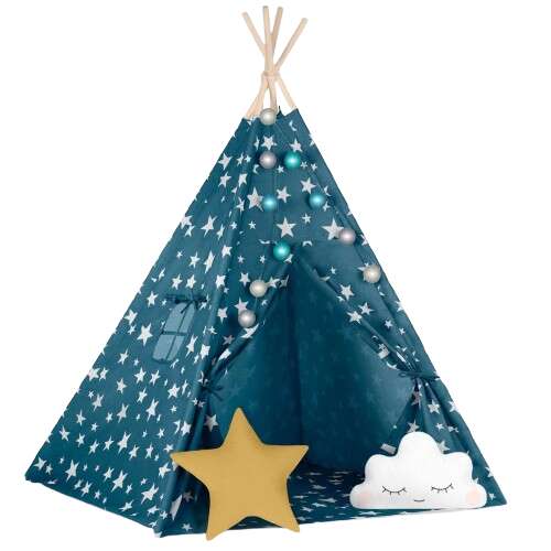 Nukido blaues Stern-Tipi-Spielzelt mit Lichtern und Kissen