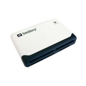 Sandberg Multi Card Reader, white USB card reader with black accents, angled view - External Card Reader