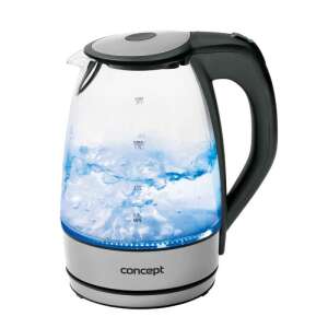 Concept RK4030 Glas-Wasserkocher mit blauem LED-Licht, 1,7 Liter Fassungsvermögen, Edelstahl-Sockel - Wasserkocher, Sandwichmaker, Standmixer, Toaster und Entsafter für Obst und Gemüse, Pressen