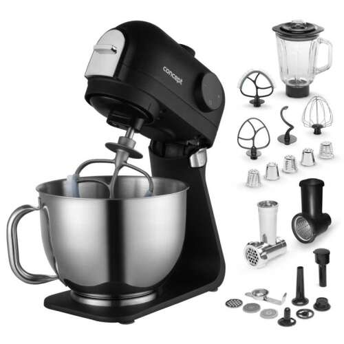 Concept RM7500 Multifunktions-Küchenmaschine, schwarz, mit sämtlichem Zubehör, einschließlich Mixer, Fleischwolf, Knethaken, Schneebesen und mehr