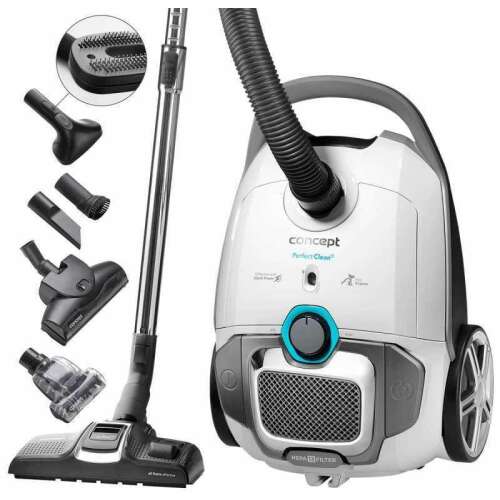 Concept VP8291 Perfect Clean Bagged Vacuum Cleaner, Grey-White, with accessories