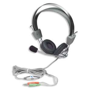 Słuchawki stereo Manhattan Standard z mikrofonem, srebrne i czarne, przewodowe, złącze 3,5 mm - Manhattan