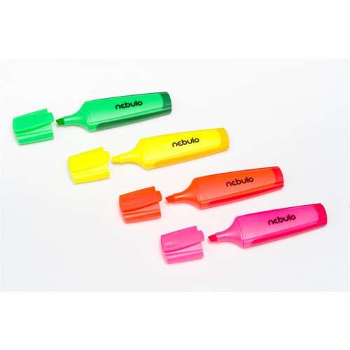 Nebulo Neon-Markierstift-Set, 4 Stück, 2-5 mm Strichstärke, grün, gelb, orange, rosa