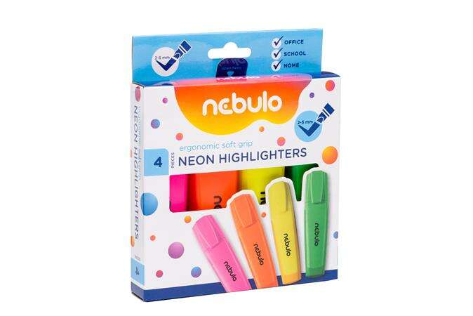 NEBULO Szövegkiemelő készlet, 2-5 mm, NEBULO, 4 neon szín