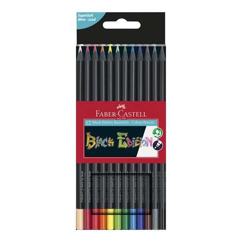 FABER-CASTELL Színes ceruza készlet, háromszögletű, FABER-CASTELL "Black Edition",  12 különböző szín