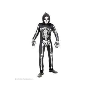 Skeleton costume for boys, size 158 cm, black with white skeleton print, hooded - Costume for Kid