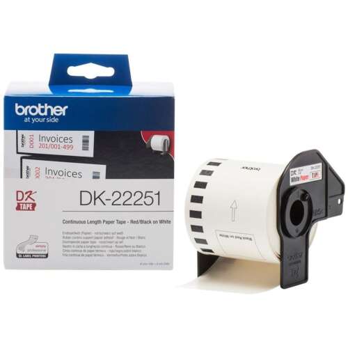 Brother DK-22251 62 mm x 15,24 Meter kontinuierliches Papierband - Rot/Schwarz auf Weiß