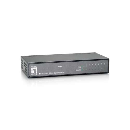 LevelOne GEU-0822 8 portos Gigabit Switch, fekete, elülső nézet