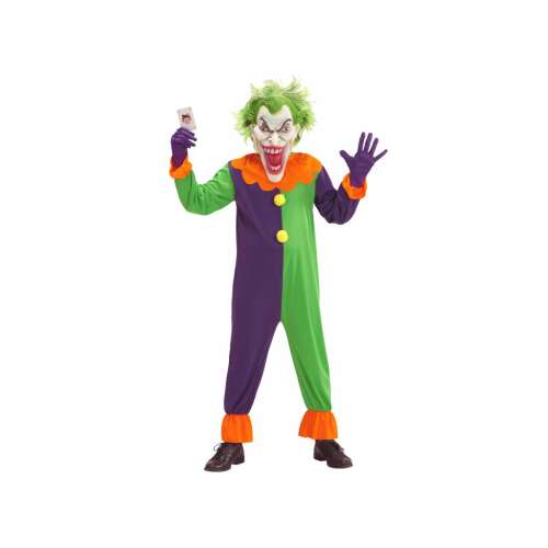 Gonosz Joker jelmez fiúknak, 140 cm-es méretben, zöld és lila ugróruha maszkokkal - Jelmez gyerekeknek