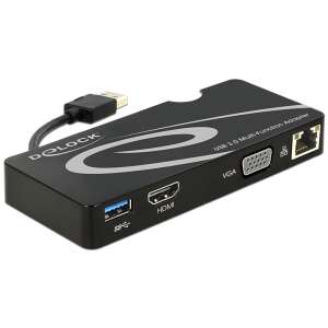 DeLock 62461 USB 3.0 M - HDMI + D-Sub(15) + Gigabit LAN + USB 3.0 F Adapter Fekete 69650241 
