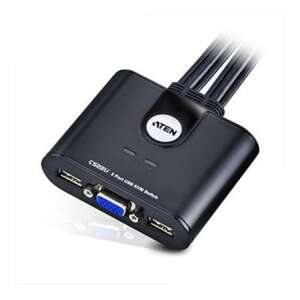 ATEN CS-22U 2-portowy przełącznik KVM USB, czarny, widok z przodu - Kabel KVM