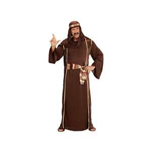 Arab Sheikh men's costume in brown, size XXXL, includes robe, vest, belt, and head scarf - Costumes for adult