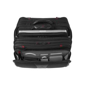 Wenger Patriot 17 инчов куфар за лаптоп, черен и сив, отворен, показващ отделенията и мястото за лаптоп - Аксесоар за лаптоп