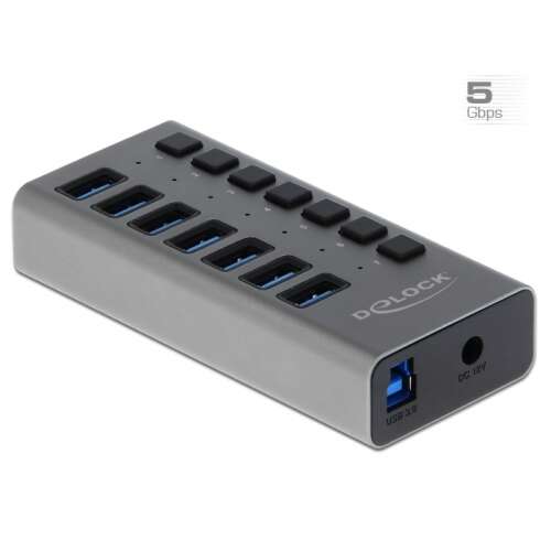 DeLOCK 63669 7-portowy SuperSpeed USB Hub z przełącznikiem, widok pod kątem