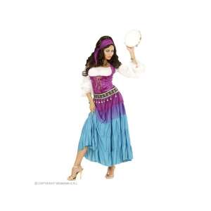 Gypsy costume for women, purple and blue dress with white blouse, includes headband - Dressing Accessory