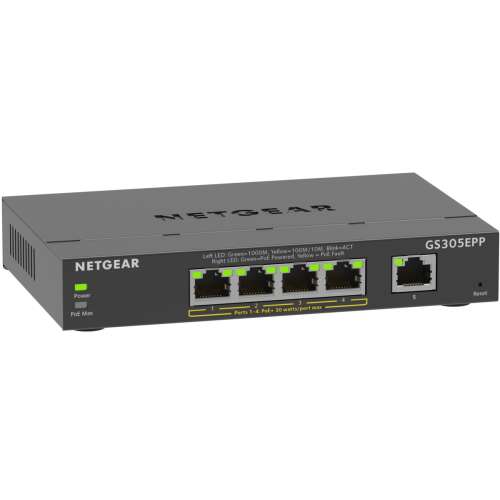 Netgear GS305EPP Gigabit Switch, 5-portowy Gigabitowy przełącznik Ethernet z PoE