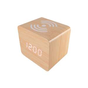 TOO DC-320LBN-Qi digital clock with wireless charger, light brown, angled view - Decoration