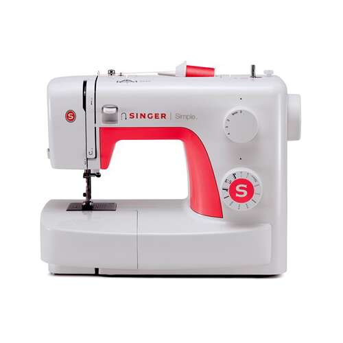 Šijací stroj Singer Simple 3210, biely a červený, predný pohľad