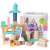 Ecotoys wooden building blocks set with 50 pieces, including a bucket and shape sorter lid, in pastel colors
