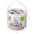 Ecotoys wooden building blocks set with 50 pieces, including a bucket and shape sorter lid, in pastel colors