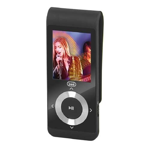 Trevi MPV 1728B MP3 MP4 player with a screen showing a band playing music