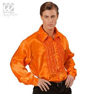 Orange satin shirt with frill, men's costume, Widmann Milano Party Fashion - Dressing Accessory