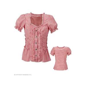 Red and white checkered Bavarian dirndl shirt with short sleeves, front and back view - Costumes for adult