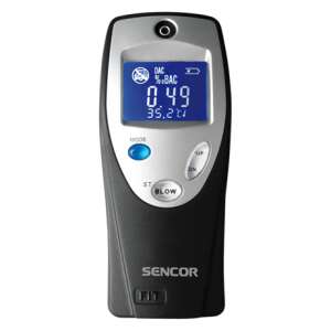 Sencor SCABA02 digital breathalyzer with LCD display, showing 0.49% BAC - Breathalyzer