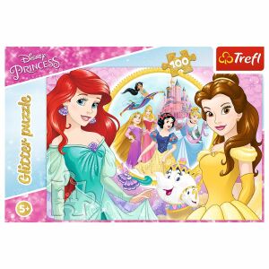 Puzzle Trefl Disney Princess, 100 piese, cu sclipici, cu Ariel și Belle - Puzzle 3D & Puzzle cu burete
