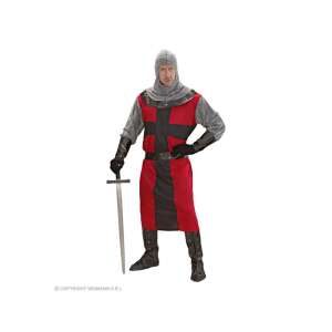 Sötét idők lovagja férfi jelmez, S-es méret, piros és fekete színben, láncpostával, köpennyel, övvel, csuklóvédőkkel és sisakkal - Widmann