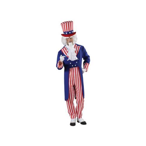 Férfi Uncle Sam jelmez, S-es méretben, tartalmazza a kabátot, nadrágot, inget és kalapot