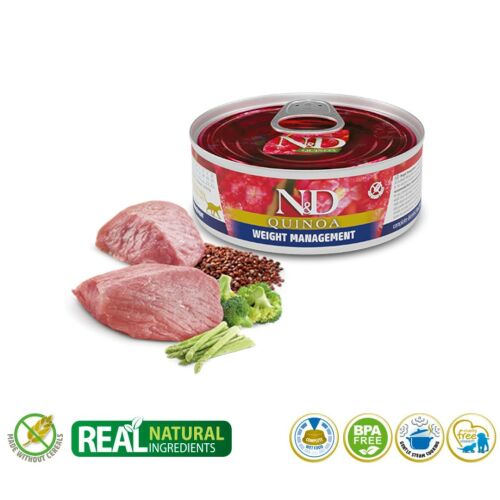 N&D Quinoa Súlykontroll Macska Konzerv, 80g-os doboz, hússal és zöldségekkel