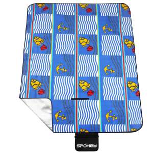 Spokey Picnic Amber waterproof picnic blanket with blue and white stripes, anchors, and fish design - Picnic blanket