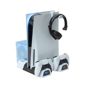 FroggieX Playstation 5 hűtőállomás, kontroller töltő, játéktároló és headset tartó, fehér - Froggiex