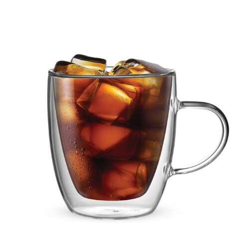 Bialetti Capri double-walled glass mug with handle, filled with iced coffee