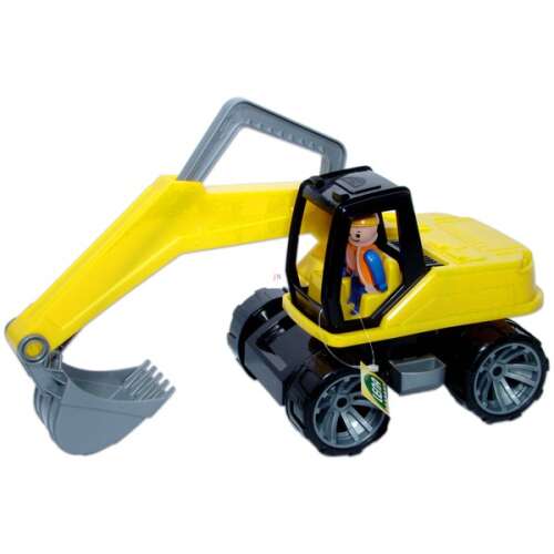Lena 04401 Excavator with Driver - Yellow, plastic toy excavator with movable shovel and driver figure