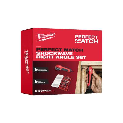 Sada Milwaukee Perfect Match Shockwave pod pravým uhlom, 38-dielna sada bitov, obsahuje skrutkovač pod pravým uhlom, magnetický držiak bitov a prenosný kufrík