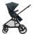 Maxi-Cosi Zelia3 stroller with seat unit, black frame and blue fabric, side view