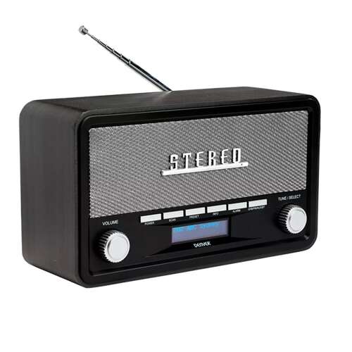 Denver DAB-18 Digitalradio in Schwarz, mit Retro-Design, mit DAB+ und FM-Radio, Bluetooth, AUX-Eingang, Uhr und Weckerfunktion
