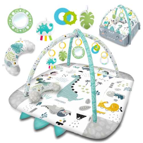 Ricokids 3in1 Play Mat with Play Arch and Pillow - Dino #mint-grey