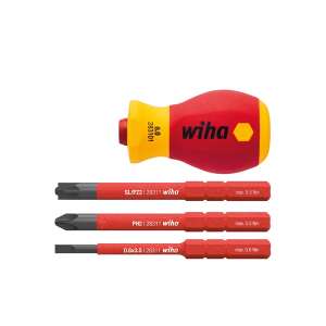 Wiha 41230 SlimVario insulated screwdriver set, 4 pieces, includes screwdriver handle, 3.5 x 0.6 Nm, PH2 x 5.5 Nm, SL/PZ2 x 5.5 Nm bits - Wiha