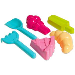 Androni 3402-0000 Sweet Dreams Beach Set Sandspielzeug für Kinder, enthält eine Schaufel, eine Harke und 4 Formen in Form von Eis, Eis am Stiel, Croissant und Kuchen - Strandartikel