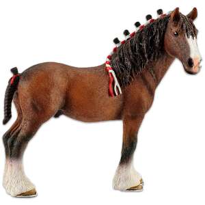 Schleich Clydesdale horse figure, brown with white markings, standing on all four legs - Schleich