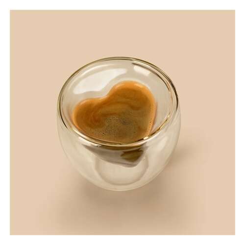 Family Double-walled glass with heart shape, 180 ml, filled with espresso