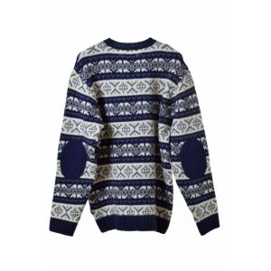 Gant sötétkék mintás férfi gyapjú pulóver könyökfoltokkal - Gant