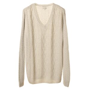 Gant bézs len kötött V-nyakú férfi pulóver - Gant