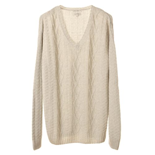 Gant bézs len kötött V-nyakú férfi pulóver