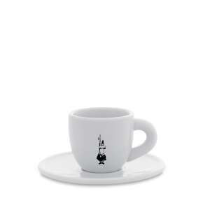 Bialetti Moka Espresso Cup and Saucer Set, White Porcelain with Black Logo - Coffee & Tea Set